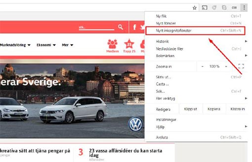 Öppna inkognito-fönster i Chrome