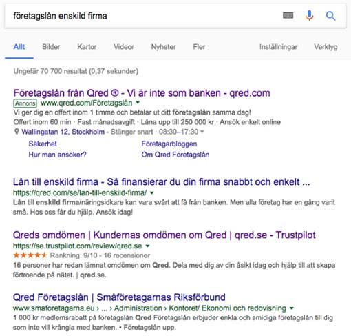 Sökresultat från Google